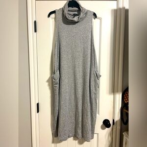 Eileen Fisher gray turtleneck midi dress pockets lyocell laganlook size large
